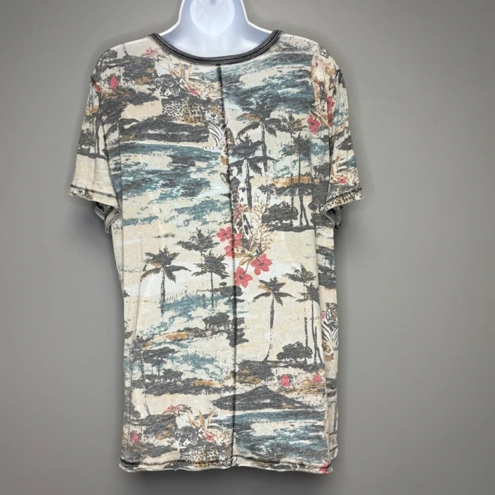 Free People Vintage Tropical Tiger Print Oversized Vacation Tee Womens Sz L